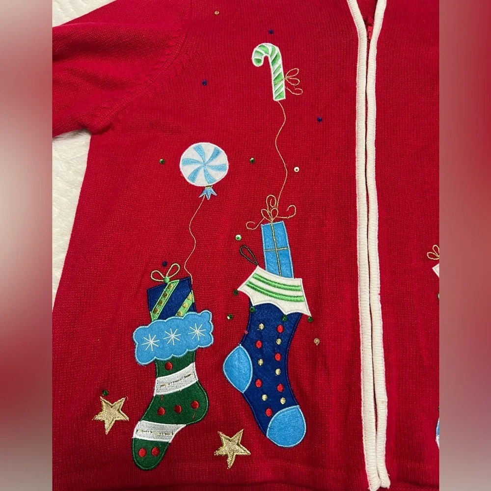 Vintage Tiara International Christmas Collection Stocking Cardigan Sweater XL - Picture 4 of 9